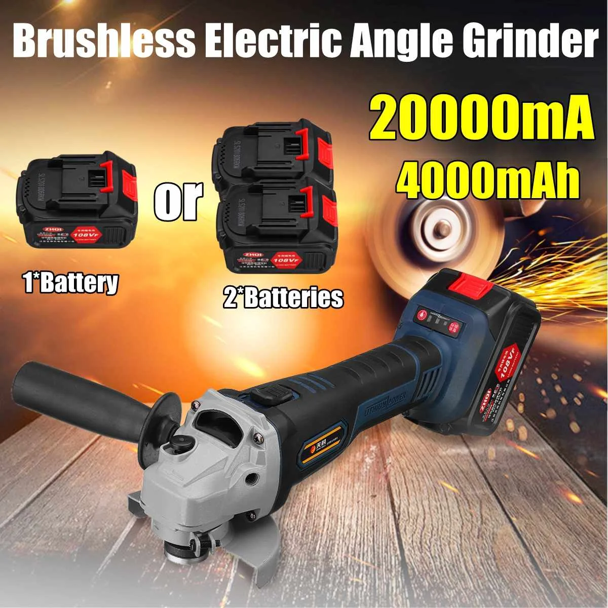 

108VF 4000mah 20000mA Cordless Electric Angle Grinder Polisher 110V~220V Machine With 2 Battery WrenchTool
