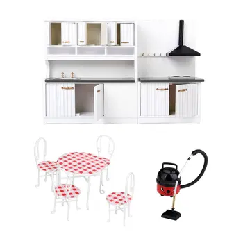 

1:12 Scale Dollhouse Kitchen Furniture Vacuum Cleaner Table Chairs Miniature Doll House Accessories Toys Gift for Children Kids