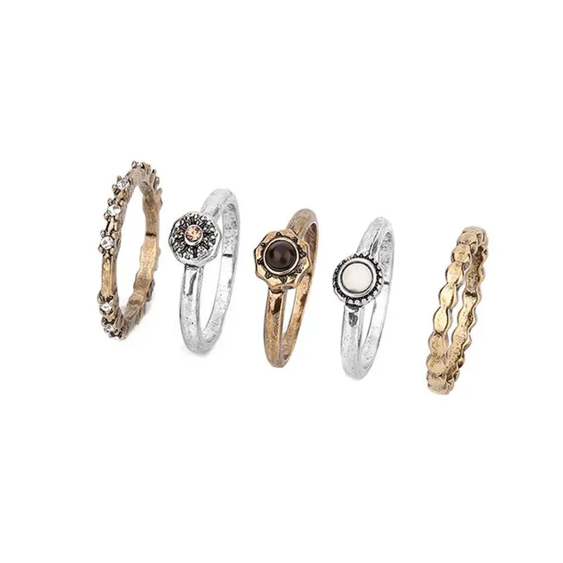 

5PCS Set Zircon Ring For Women Simple Alloy Bohemian Retro Style Tail Ring Christmas Anniversary Valentine's Day Birthday Gifts