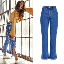 ZOUHIRC новые женские джинсы с высокой талией с боковой молнией синие джинсы свободные джинсы, женские брюки расклешённые брюки с кисточками