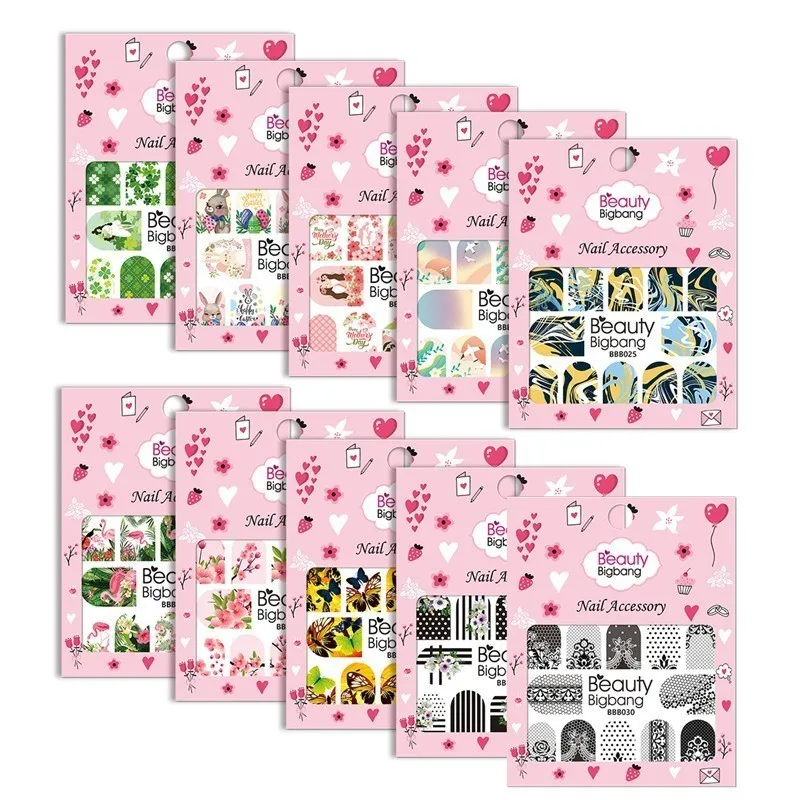 

BeautyBigBang 11Pcs/Set Water Nail Stickers Decals Floral Adhesive Manicure Stickers DIY Decals With 1PC Nail Tweezer