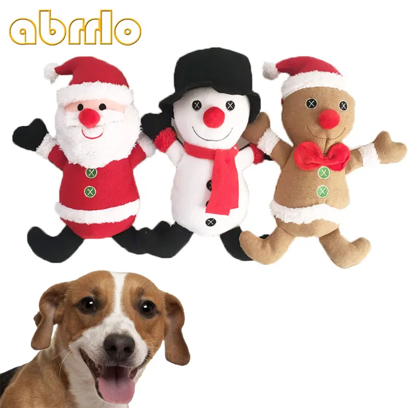 Abrrlo Christmas Dog Toys Pet Plush Squeaky Toys Santa Claus Xmas Red