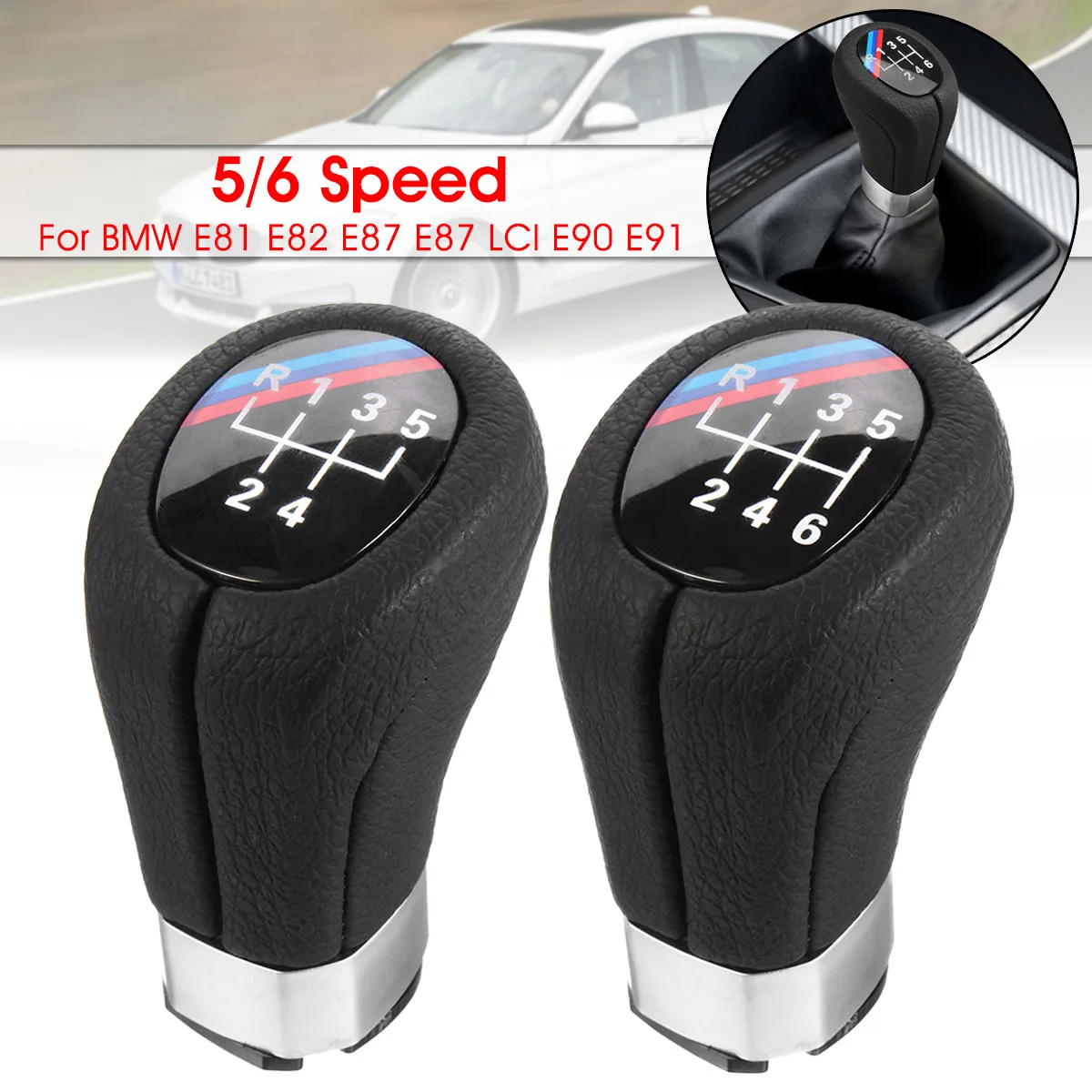 

5 6 Speed Leather Gear Shift Knob Lever Shifter Knob For BMW 1 3 5 6 Series E36 E38 E39 E46 E53 E60 E61 E63