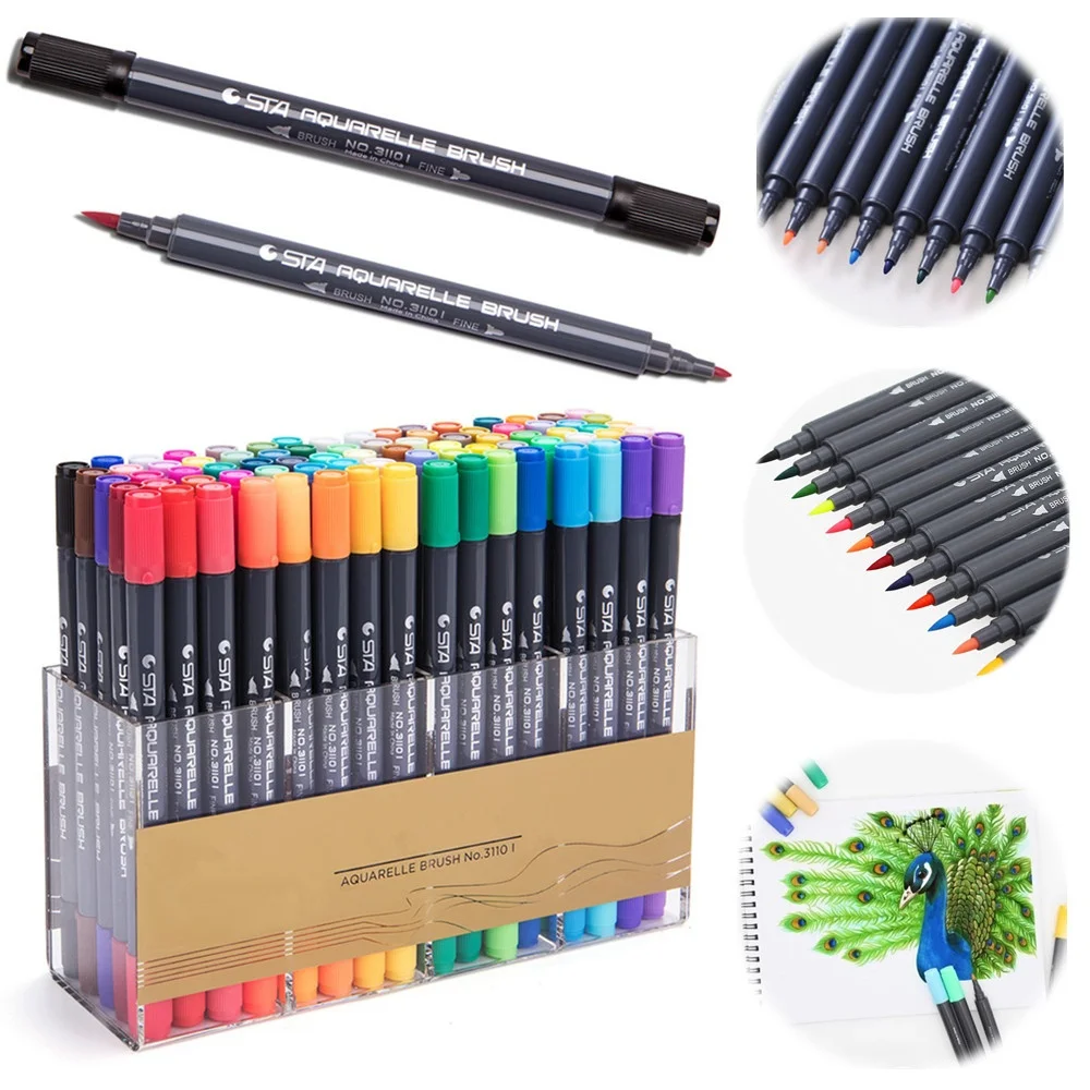 STA 80 Colors Watercolour Brush Pen Set Dual Tip Art Marker Coloring Book  Manga Calligraphy