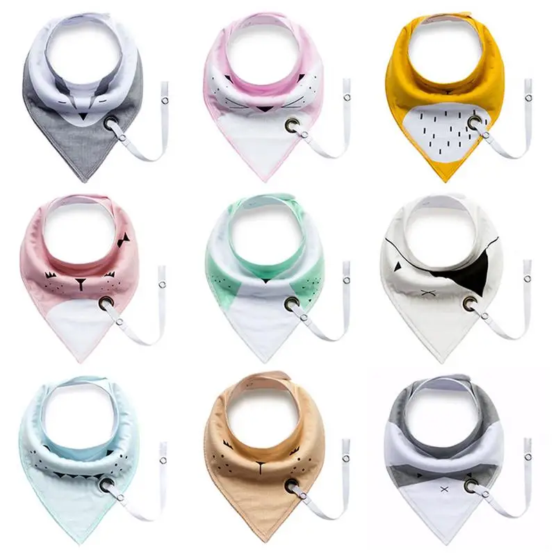 

Baby Triangle Saliva Towel Cotton Bibs Snap Button Double Layer Waterproof Pacifier Chain Cotton Saliva Towel