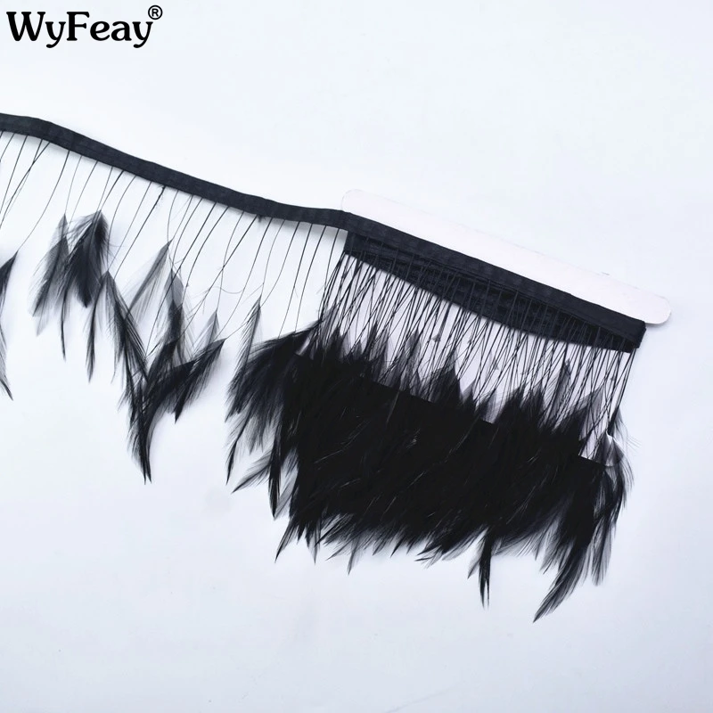 

2 Meters Natural Dyed Black Stripped Rooster Hackle Feather Trims Handmade Clothing Pheasant Feathers for Crafts Trim Boa Plumas