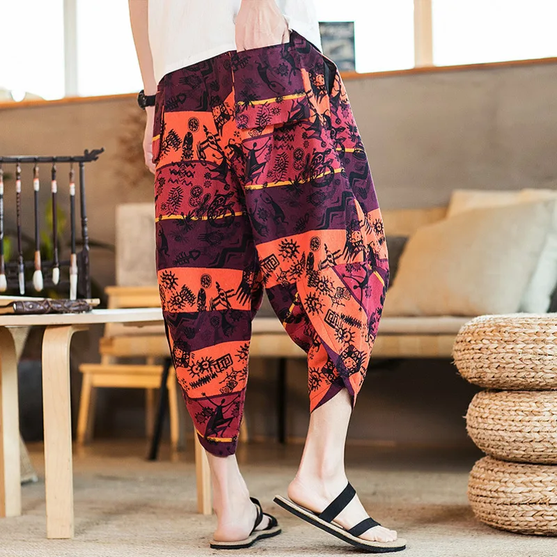 #4536 sommer Vintage Hosen Männer Elastische Taille Kalb-länge Retro Harem Hosen Elastische Taille Lose Plus Größe 5XL breite Bein Hosen