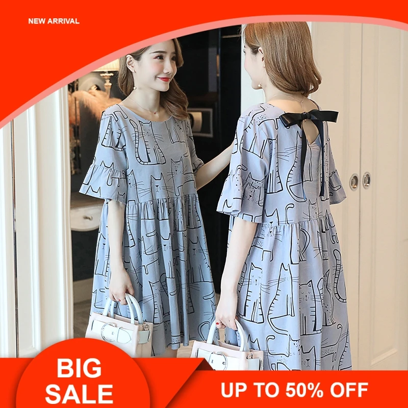 

Fashion Maternity Dress Cute Cat Dresses Summer Wear Premama Dresses for Pregnant Wome Pregnancy Clothing Cotton Maternidad