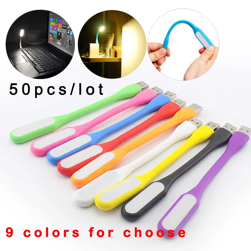 50pcs colorful LED USB Night Light Power Bank book Bright Notebook Lamp 5V Lighting For Flexible  PC powerbank Reading Laptop
