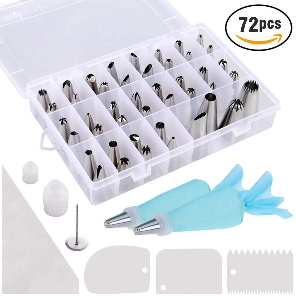 

72pcs New Russian Piping Tips Icing Piping Nozzles Baking Decorating Tool Kit Cake Decorating Tips for Dessert Pastry Cream