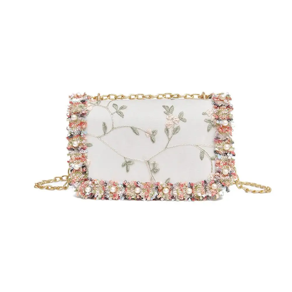 PinShang Women Elegant Lace Flowers Single Shoulder Bag Portable Casual All-match Chain Bag