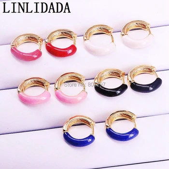 

12Pair 2019 Simple Fashion Earrings for Women Multicolor Enamel Round Hoop Earrings Female Office jewelry