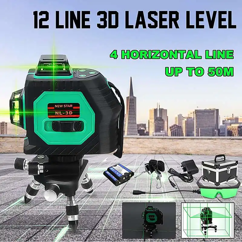 

360 Degree 12 Line 3D Green Laser Level Self Leveling Vertical & Horizontal Cross Leve Super Powerful green Laser Beam