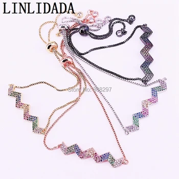 

NEW 8Pcs Fashion Micro Pave Multicolor CZ Zircon Charm Connector With adjustable chain Bracelet Women Jewelry
