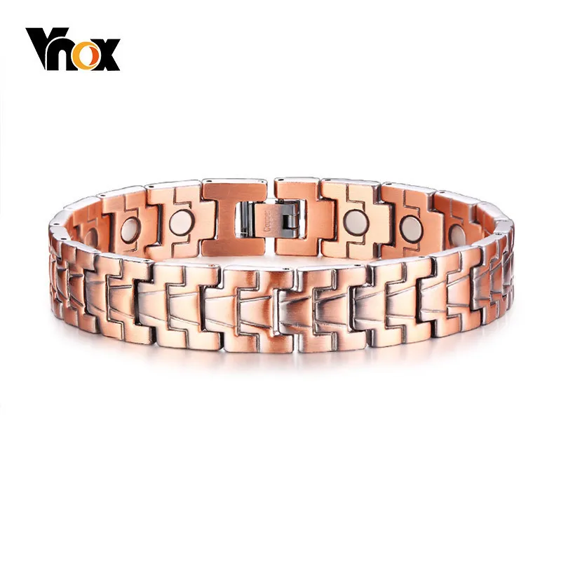 

Vnox Healthy Magnetic Power Bracelets Pure Red Copper Arthritis Pain Relief Strap Bracelet Pulsera Masculina 8.6