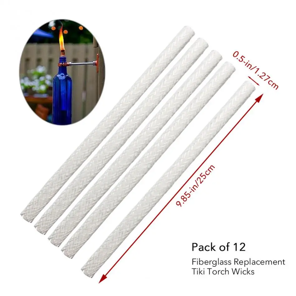 Высокое качество 12 шт. Замена стекловолокна тики фитиль для винных бутылок тики факелы, патио светильник ing, светильник сада