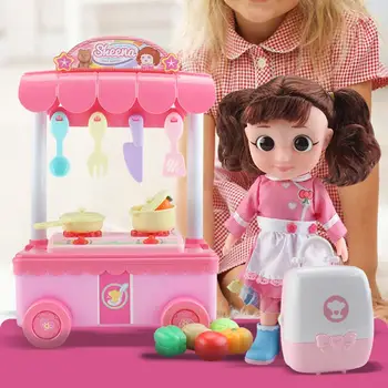 

Electric Doll Pretend Play Food Children Toys With Music Lighting Kids Kitchen Cooking Toy Set With Suitcase For Girls Gift
