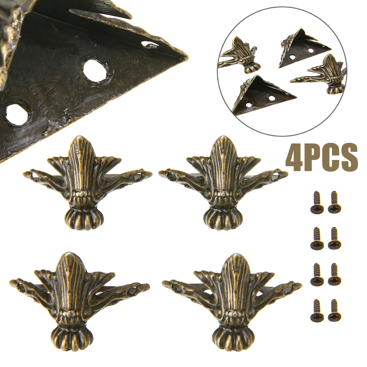 4Pcs/Set Hardware Antique Brass Jewelry Wood Case Decorative Feet Leg Corner Protector Furniture with 8pcs Screws 4Pcs/Set Hardware Antique Brass Jewelry Wood Case Decorative Feet Leg Corner Protector Furniture with 8pcs Screws