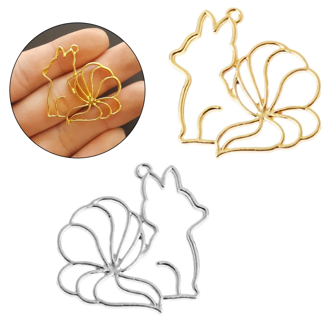 

Fox and meteor cats shape Metal Frame Pendant Gold Charm Bezel Setting Cabochon Setting UV Resin Epoxy Resin Charm