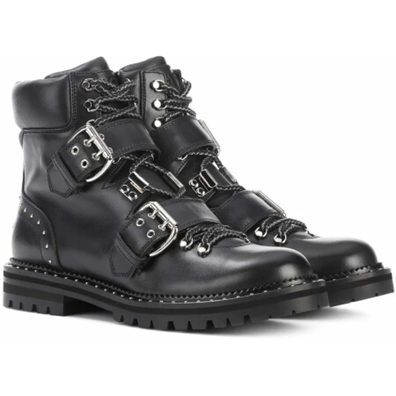 red Fermoir Bottes Femmes Black Hiver 2018 Véritable Cheville Pour black De Cuir En Métal Cravate Mode Locomotive Rivet Chaussures Luxe H0wz0