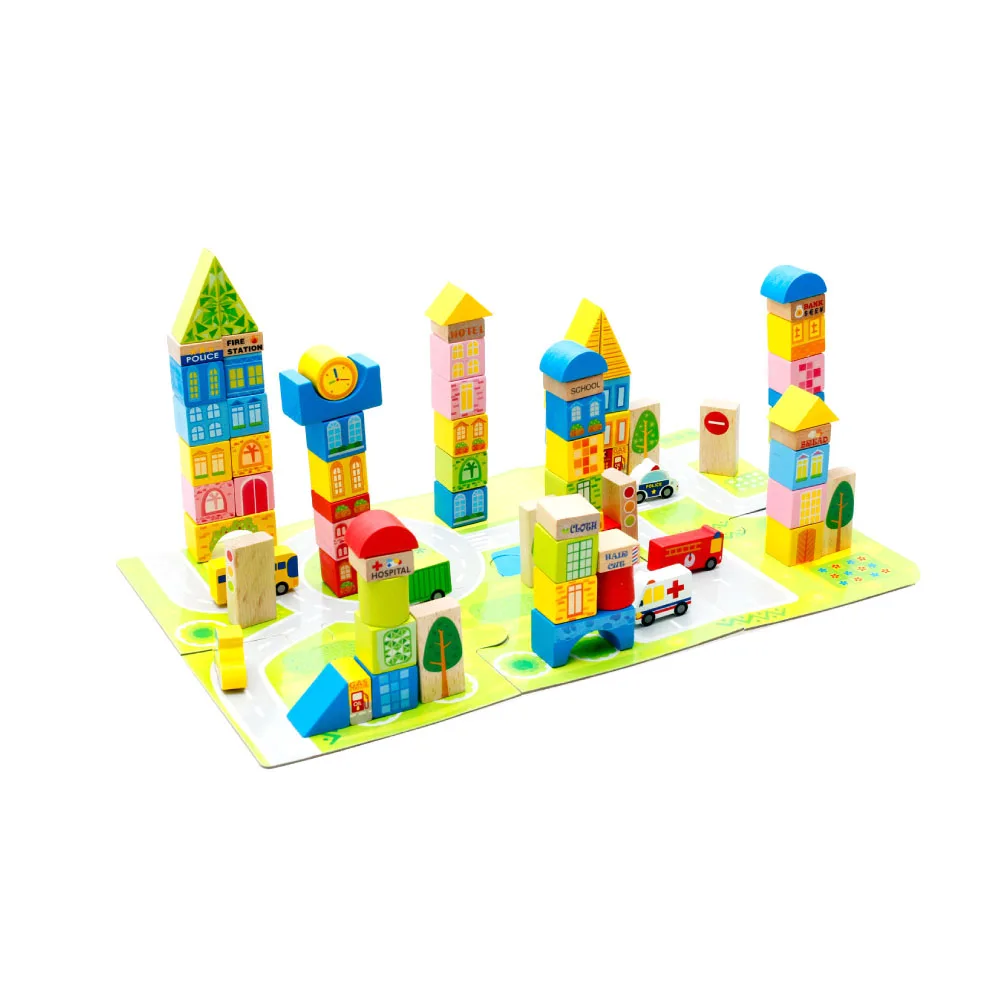 

100Pcs Urban Traffic Building Wooden Bricks Construction Puzzle Toy Traffic Scenes Toy Early Educational Toy For Kid