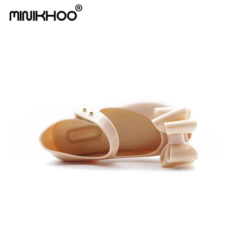 Mini Melissa/Новинка года; сандалии для девочек с большим бантом; прозрачная обувь принцессы; мягкая обувь; детские сандалии высокого качества; трехцветные