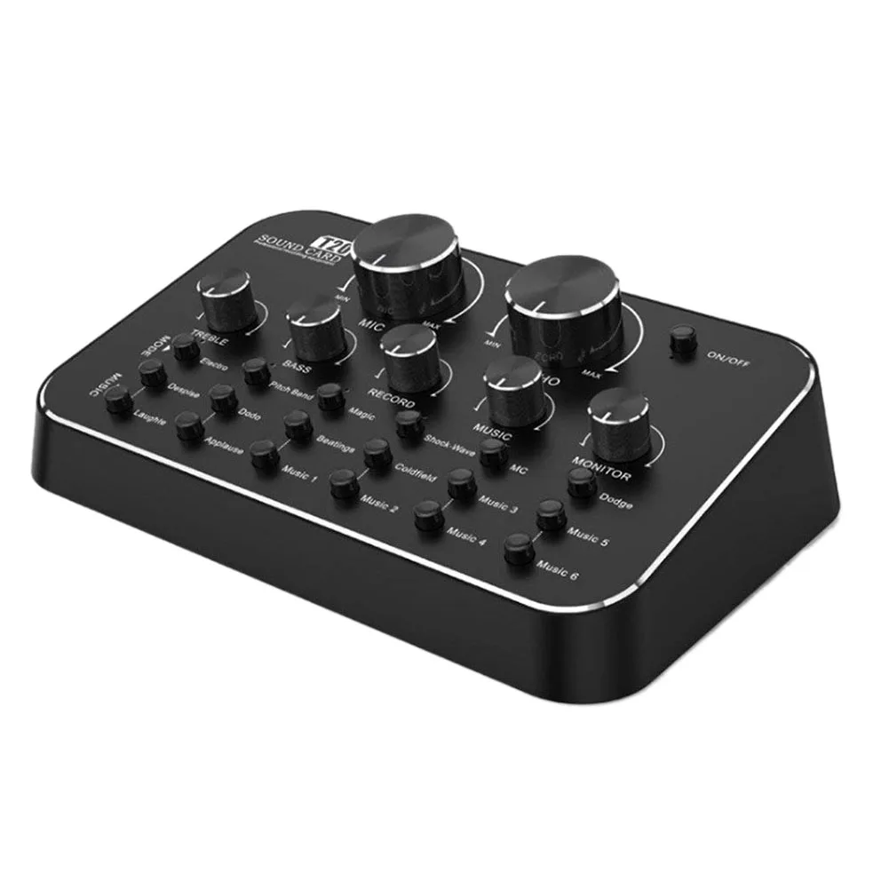 

T20 Audio External USB Headset Microphone Live Broadcast Sound Card Broadcast Digital Audio Mixer for Mobile Phone PC Portable