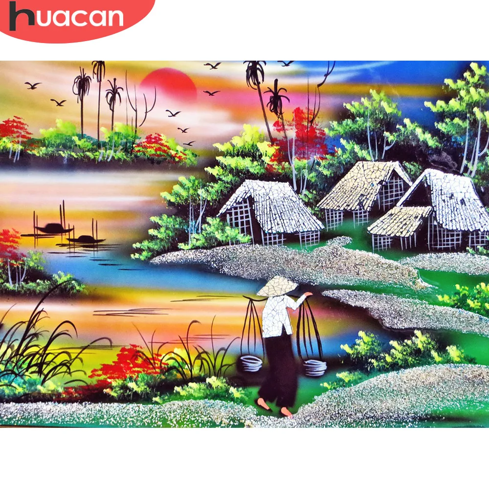 

HUACAN 5D DIY Diamond Painting Scenic Diamond Mosaic Cross Stitch Embroidery Sale Sunset Full Square Rhinestone Home Decor Gift