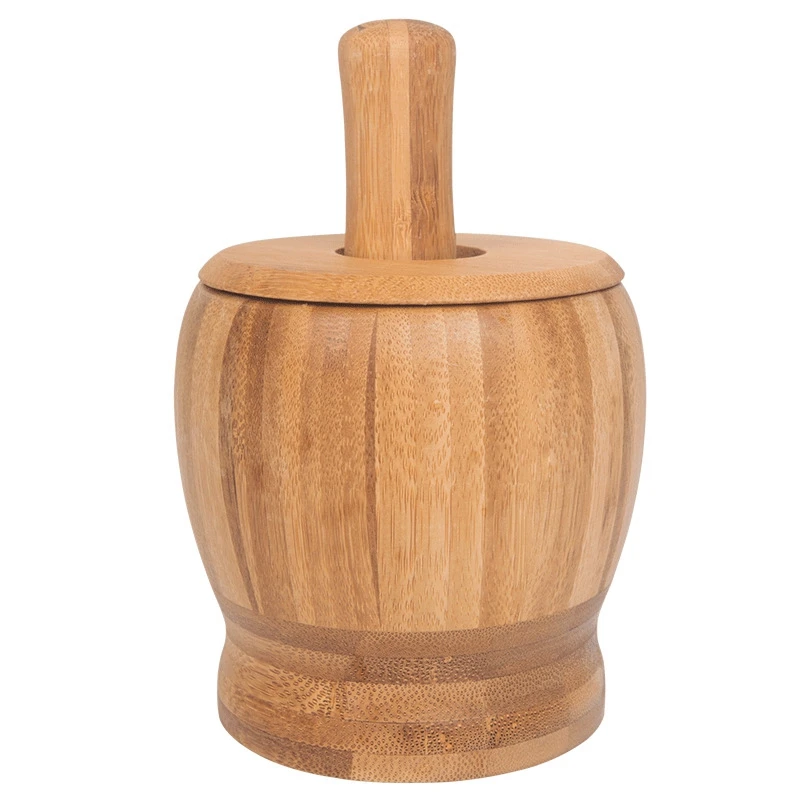 Pestle Grinding Bowl Set Bamboo Mortar And Pedestal Garlic Pot Spice Pepper Mill Tools Kitchen | Дом и сад