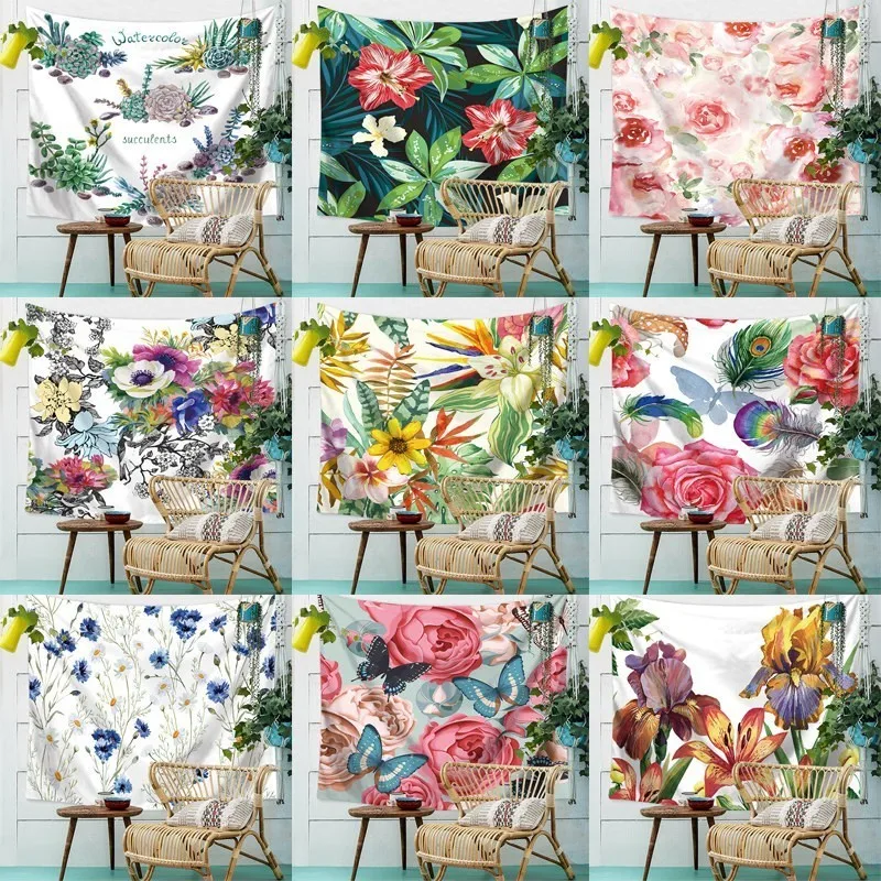 

110*130cm Flower Color Printed Wall Cloth Tapestry Polyester Hanging Wall Carpet Decorative Tablecloth Blanket Home Decor 60006