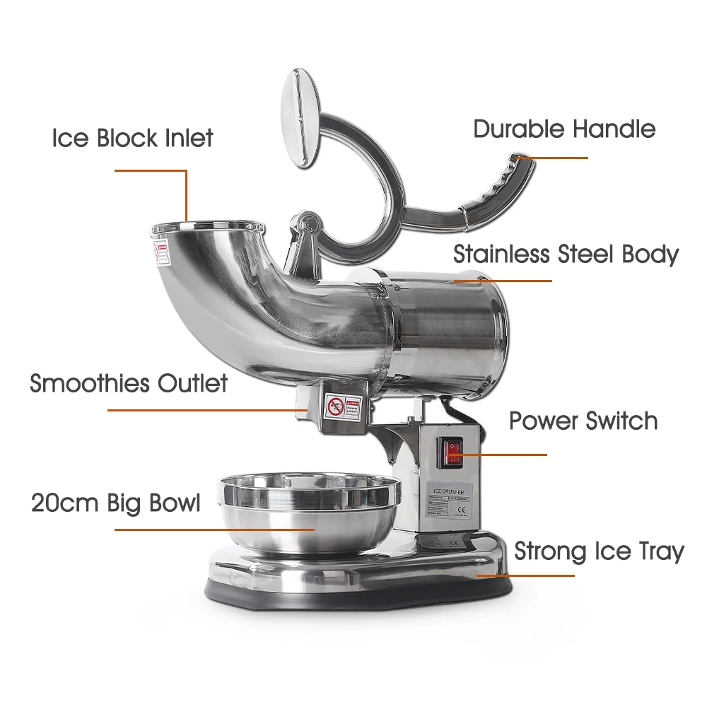ITOP Electric Ice Crusher Shaver Machine Snow Cone Maker Stainless Steel Smoothie Sundaes Ice Cream Cocktails Maker CE