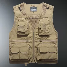 Большой размер, летний мужской сетчатый жилет с несколькими карманами, для кемпинга, альпинизма, путешествий, фотосъемки, Быстросохнущий дышащий жилет для рыбалки