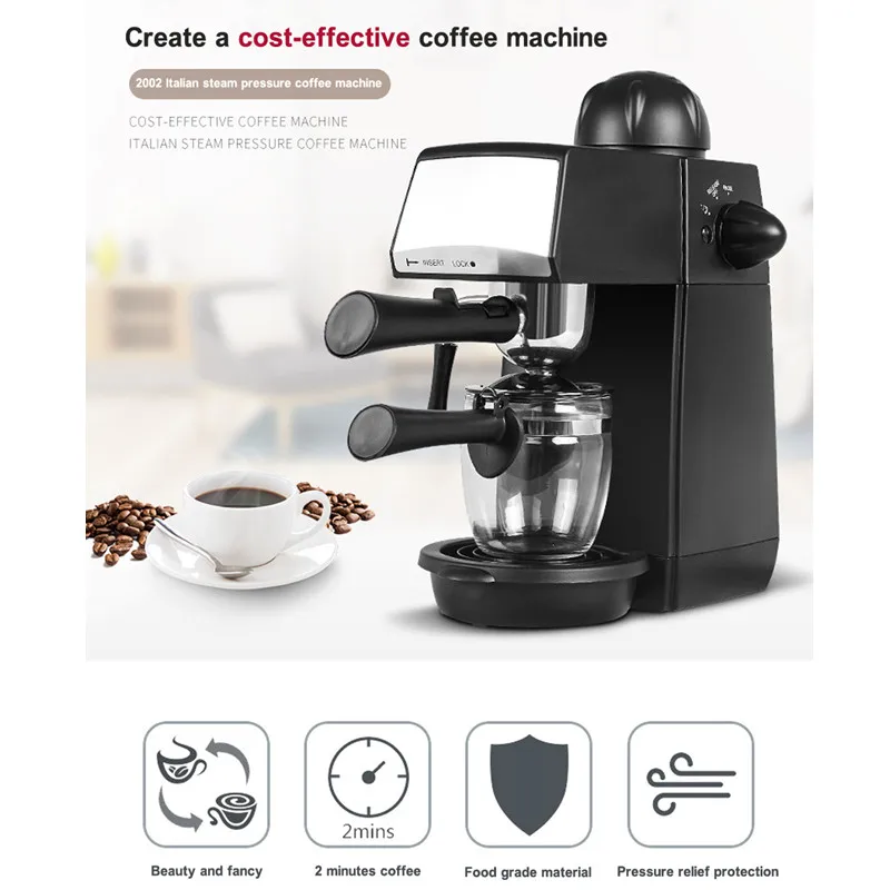 

240ml Italian Coffee Maker Semi-Automatic Steam Pump Press Portable Coffee Machine Heating And Anti -Voltage Protection
