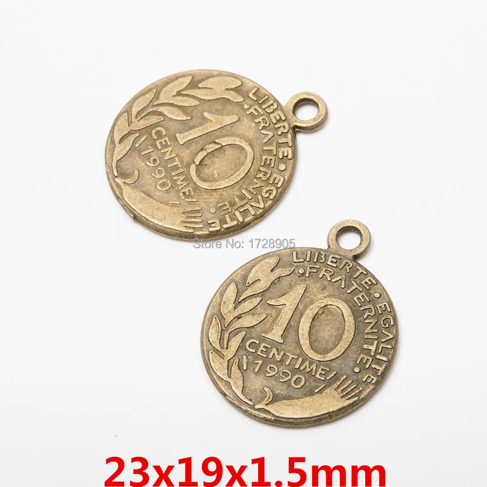 Coin Charm European Ancient 10 BURO cent Centime 10 pcs 25 mm 23 mm Antique Bronze Metal Pendants pendientes for Jewelry