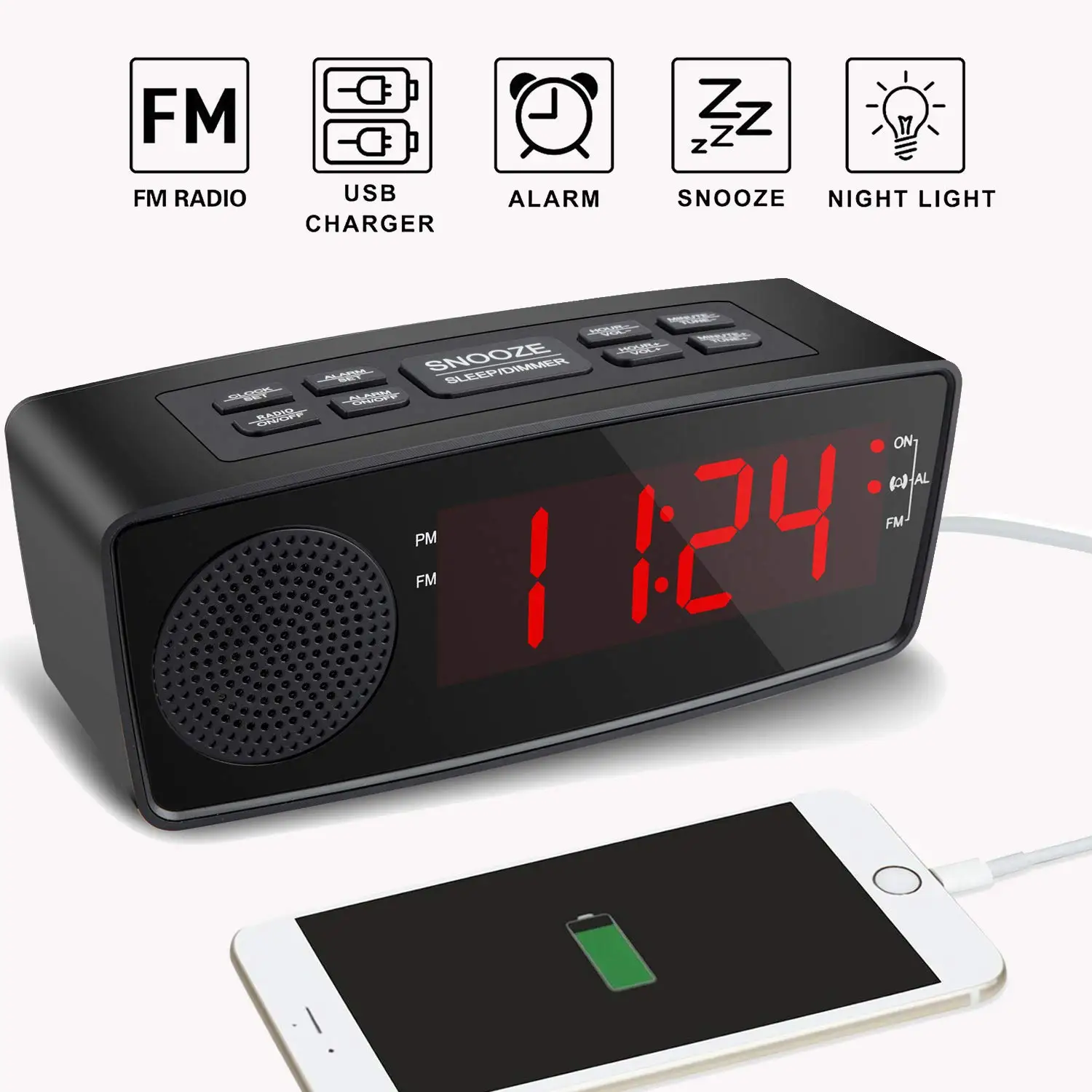 Часы радио цифровой Fm Будильник часы Usb порт зарядки светодиодный дисплей диммер