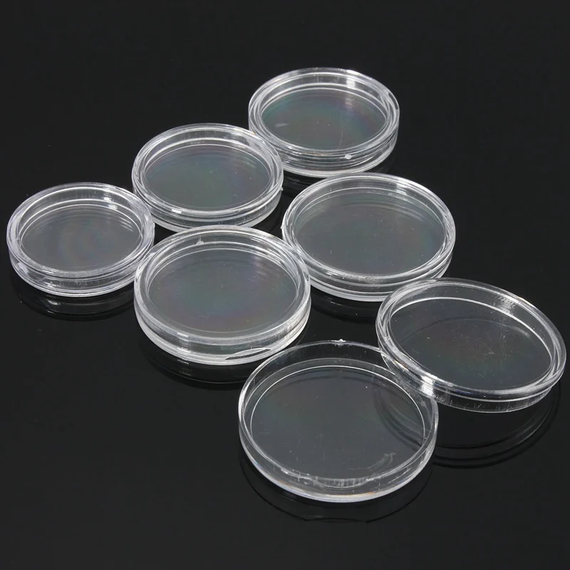 

KiWarm New Clear Round Boxed Transparent Coin Capsules Coins Collect Containers Boxes Coin Holder Decoration Craft 22.5mm-28mm