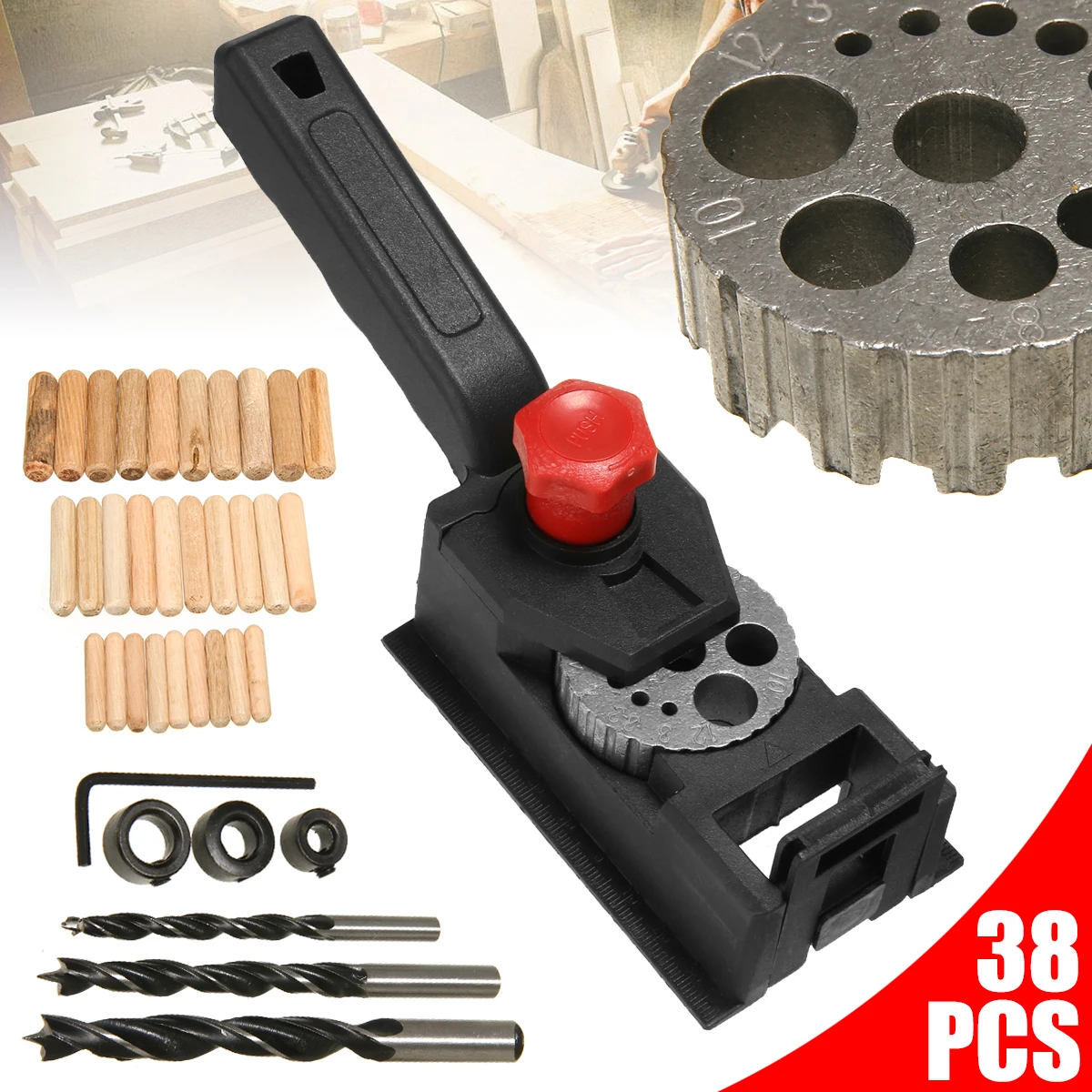 

38pcs Woodworking Drilling Locator Guide Bit Wood Dowel Hole Drilling Guide Jig Bit Kit Carpentry Positioner Tool Set