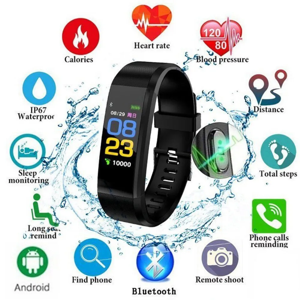 

New 115 Plus Smart Bracelet Blood Pressure Monitor Sports Smart Watches Men Women Pedometer Fitness Ban For Ios & Android Phone