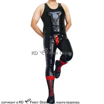 

Black With Red Sexy Sleeveless Latex Catsuit With Codpiece Rubber Body Suit Bodysuit Zentai LTY-0265