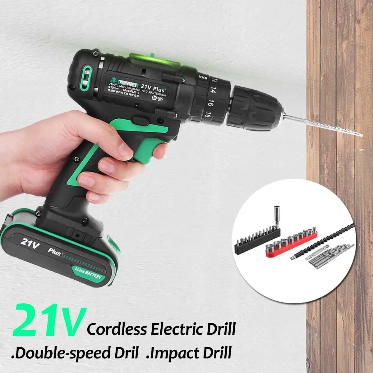 

21V Cordless Electric Drill Bit Screwdriver 10mm Driver Power Tools with LED Light Rechargeable Lithium Battery Included