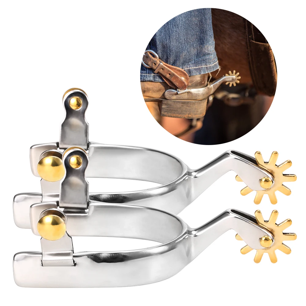 Western Saddle Please Horse Adult Engraved Stainless Steel Spurs w// Black Inlay