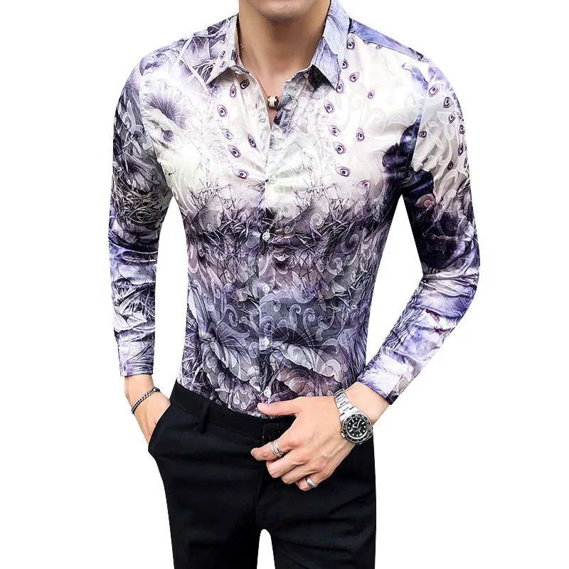 2019 Весна Новые Slim Fit корейские рубашки Для мужчин с длинным рукавом Мода рубашка