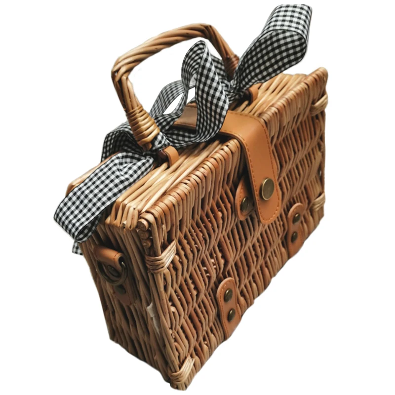 

Summer Bali Hand-Woven Wicker Bag Embroidered Shoulder Messenger Bag Beach Wicker Bag Bohemian Knit Round Square Handbag