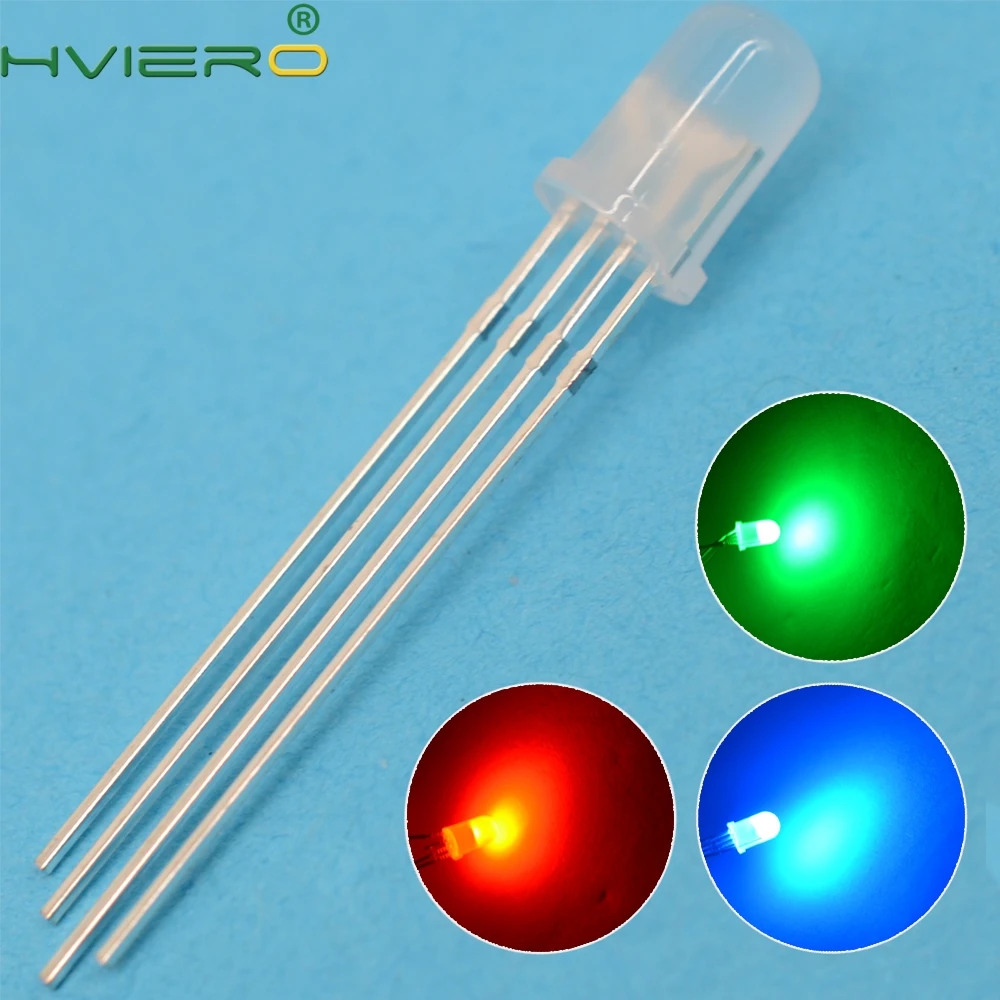 

500pcs F5 5mm 4pin Round Diffused RGB Tri-Color Common Cathode Common Anode Red Green Blue emitting Diodes LED Lamp Bulb