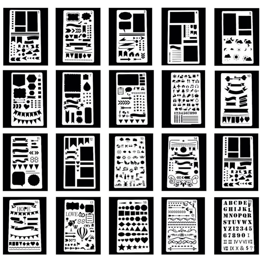 20style Bullet Journal Hollow Plastic Stencils Journal//Notebook//Diary//Scrapbook