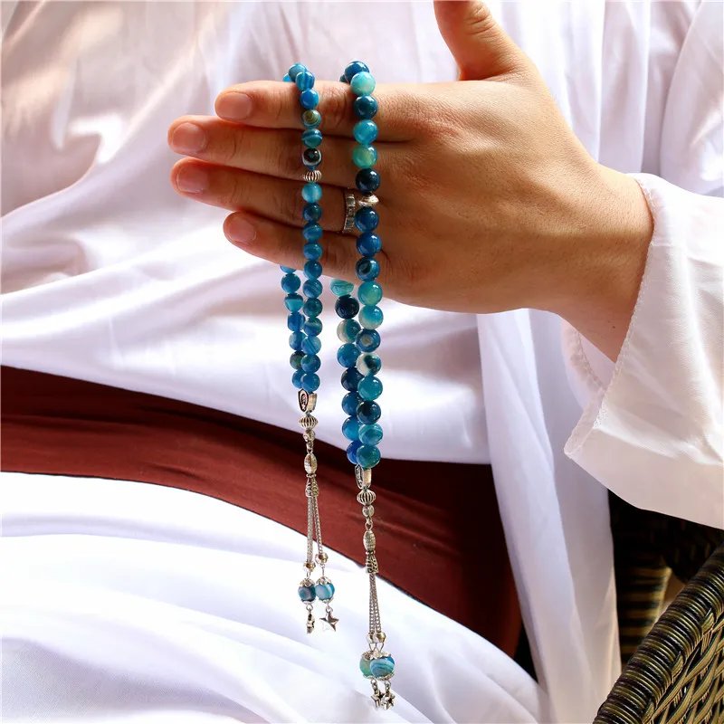 LOSHEREN Стиль мусульманские четки натуральный Агаты камень браслеты ислам Tasbih молитвенные бусы 33 Misbaha ювелирные изделия