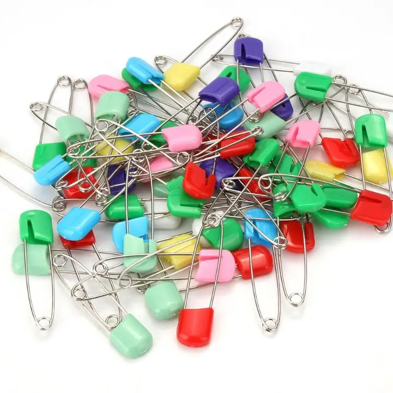 100pcs 40mm Stainless Steel Safety Pins Brooch Holder Safe Secure Clips
