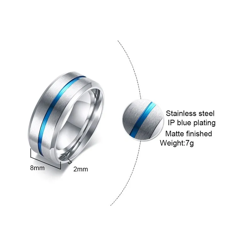 Personalized Name Text Men's Ring Stainless Steel Blue Groove Wedding Engagement Brands Custom Lovers' Gifts