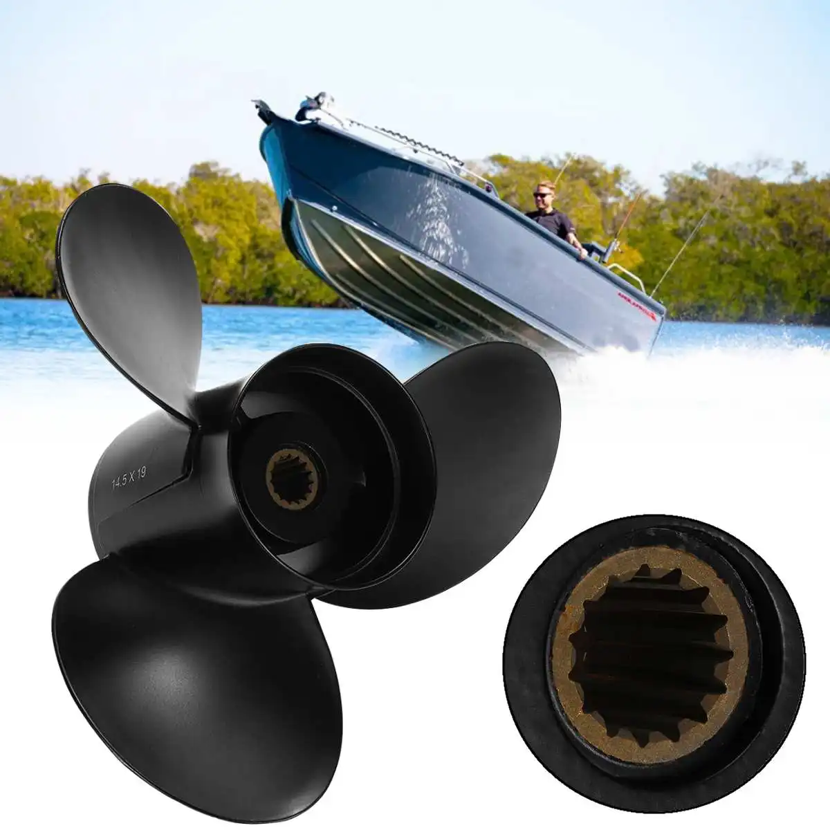 

48-832830A45 Aluminium Alloy 14 1/2 x 19 Boat Outboard Propeller For Mercury Mariner 135-300HP Black 15 Spline Tooth 3 Blades