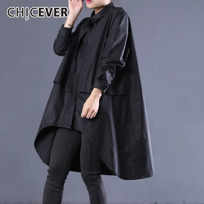 CHICEVER 2019 весенние женские топы и блузки с лацканами длинным рукавом асимметричным